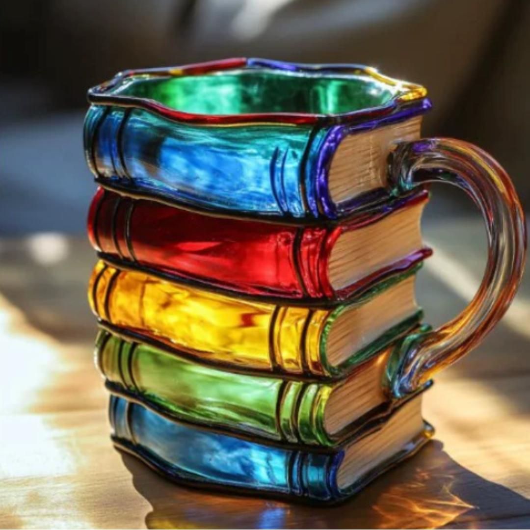 Taza creativa de colores con libros