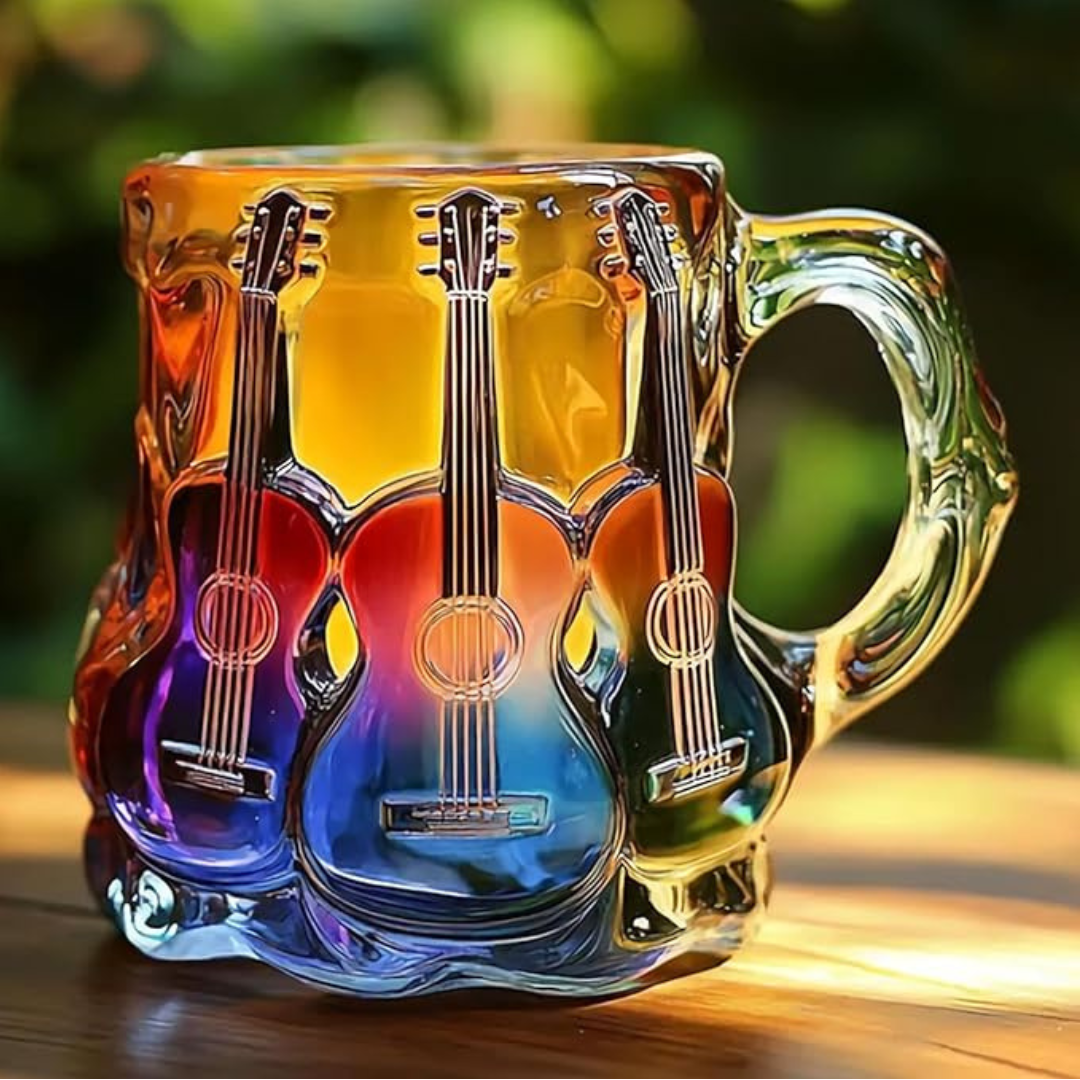 Taza artesanal con arte 3D de guitarra